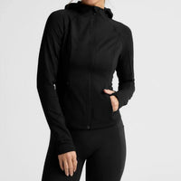 BEYOND YOGA pacer fleece full-zip jacket in black - women's jacket - detail view