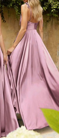 Ladivine Leg Slit Satin A-line Dress in mauve - women's dress - detail view