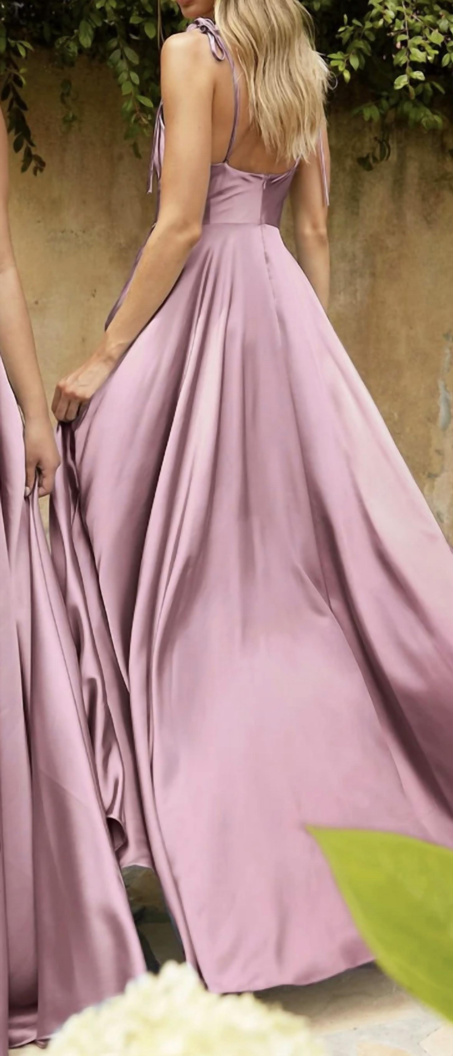 Ladivine Leg Slit Satin A-line Dress in mauve - women's dress - detail view