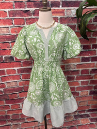 Jodifl - Paisley Pattern Short Puff Sleeve Dress