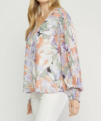Entro - Floral Pleated Sleeve Blouse
