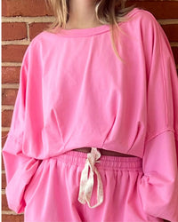 Peach Love - Cropped Bubble Hem Sweatshirt