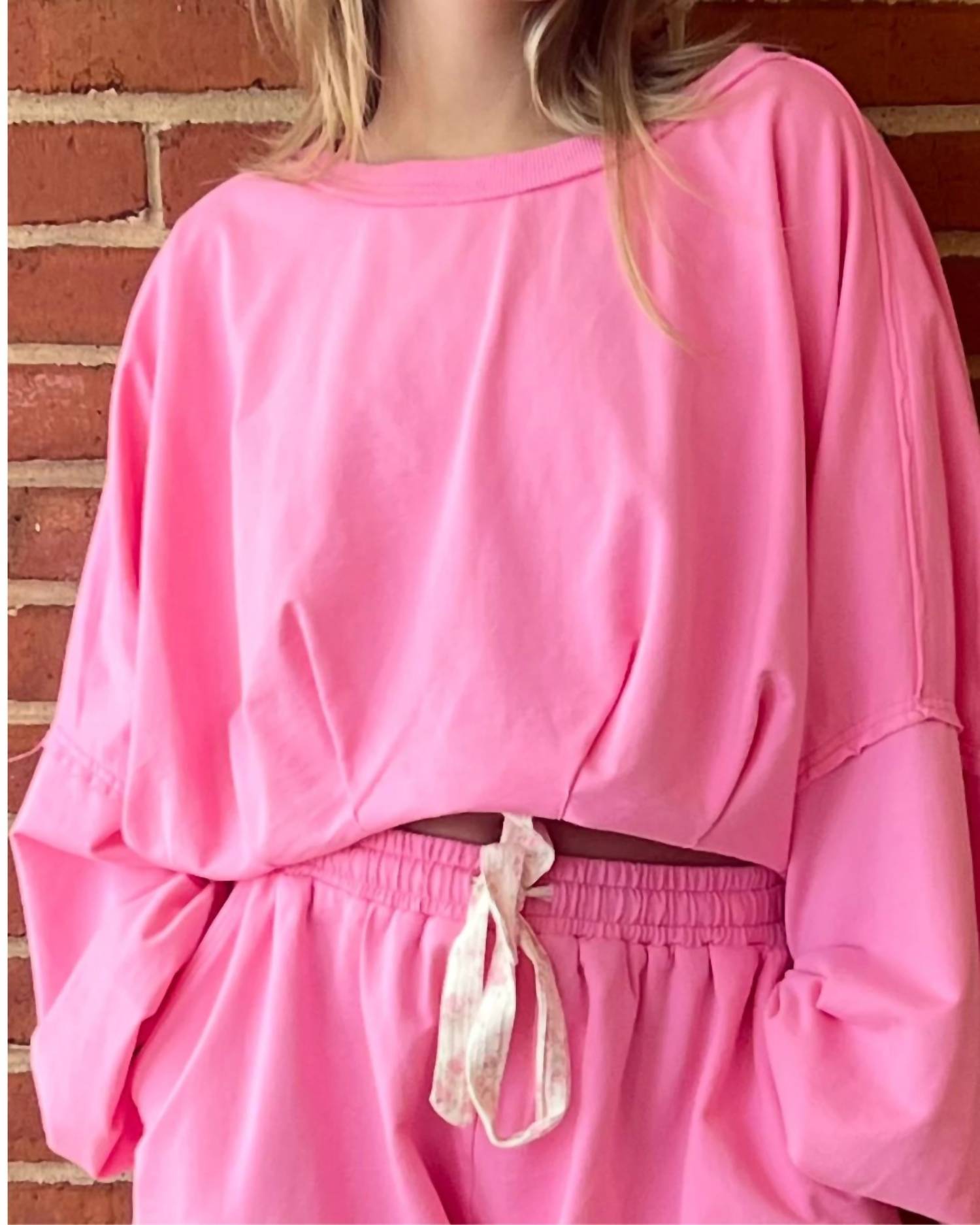 Peach Love - Cropped Bubble Hem Sweatshirt