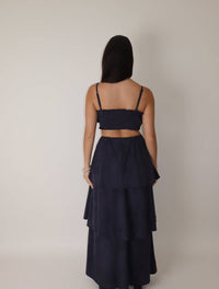 Klesis Suede Flower Dress in navy - women's dress - detail view