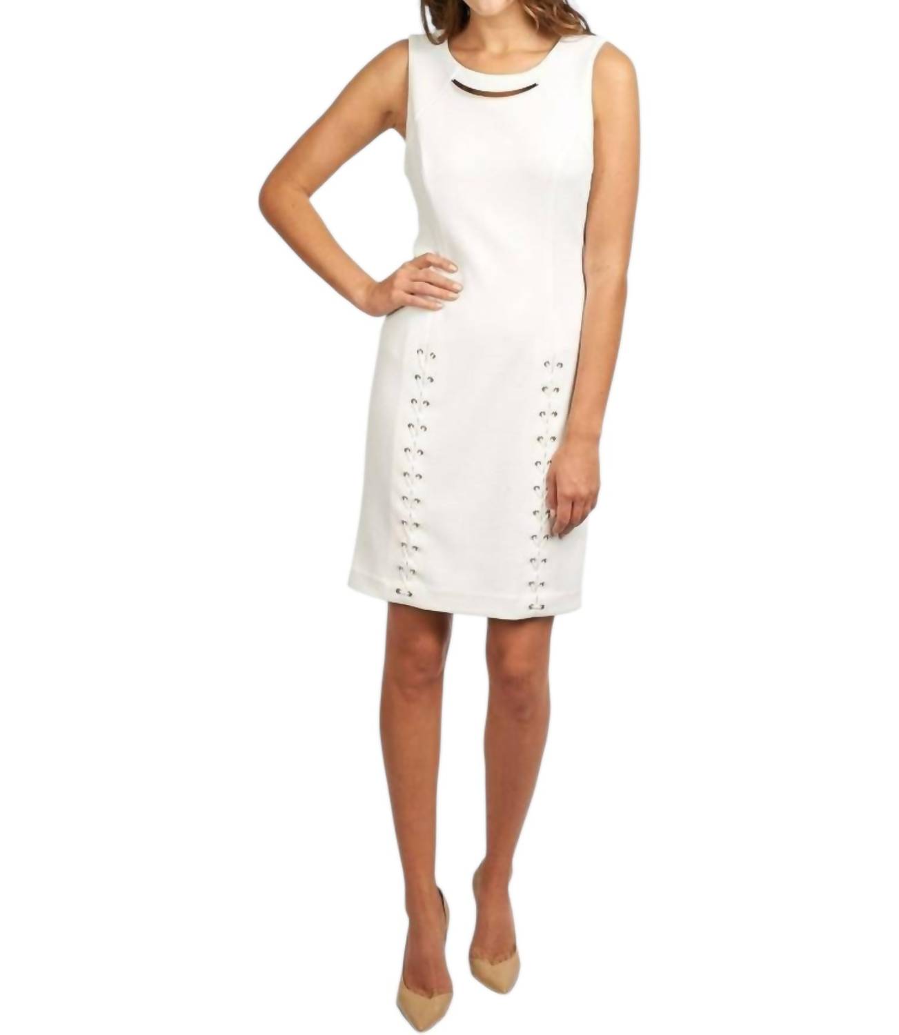 Joseph Ribkoff Lace Up Dress in ivory - women's dress