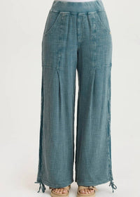 XCVI Lenka Gauze Cinched Wide Leg Pants in distress wash tideworn - women's pants