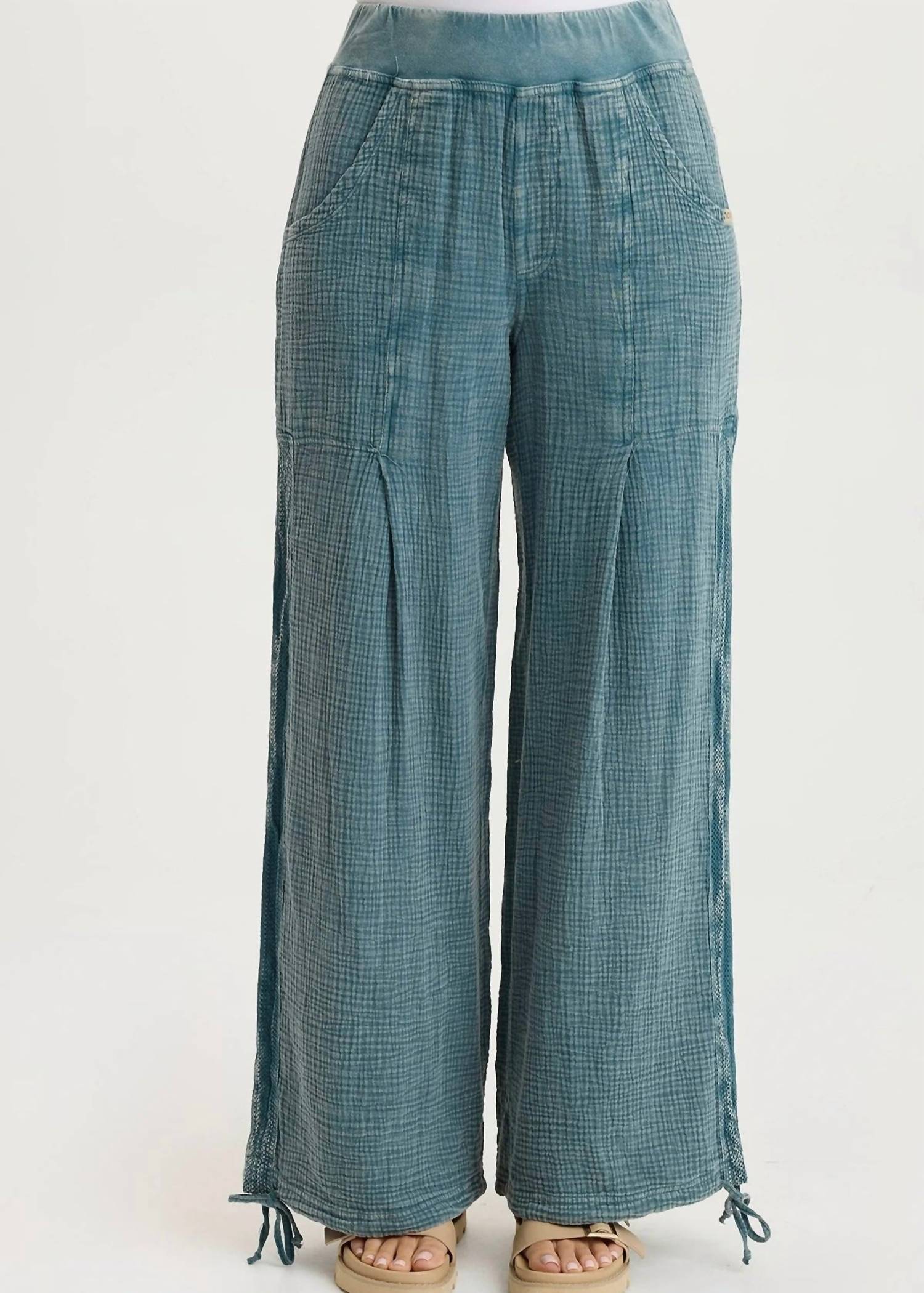 XCVI Lenka Gauze Cinched Wide Leg Pants in distress wash tideworn - women's pants
