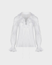 Anne Fontaine - Euskal Long Sleeve Ruffled Neck Tie Blouse