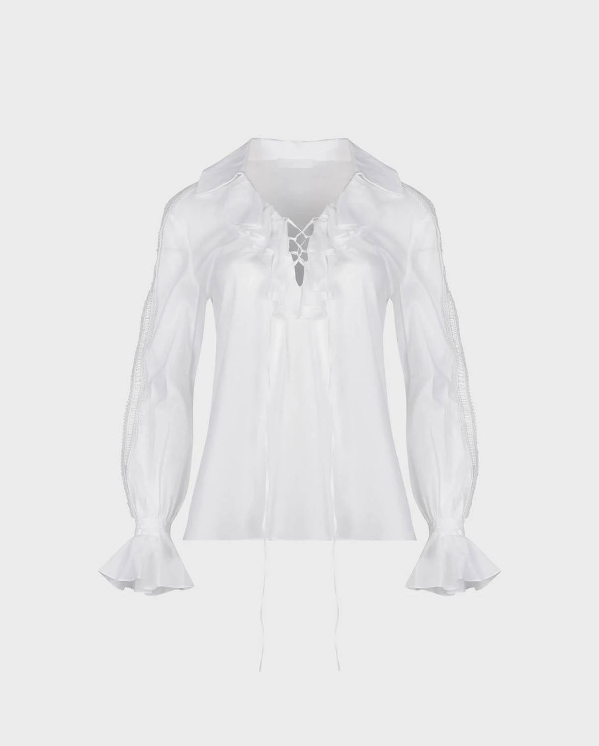 Anne Fontaine - Euskal Long Sleeve Ruffled Neck Tie Blouse