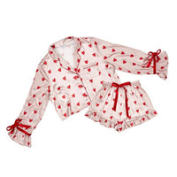 Bella Sleep + Spa Women's Cropped Ruffle Short Set With Velvet Ties in pink - women's sleepwear