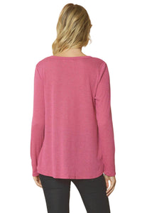 Entro - Ribbed V Neck Long Sleeve Top