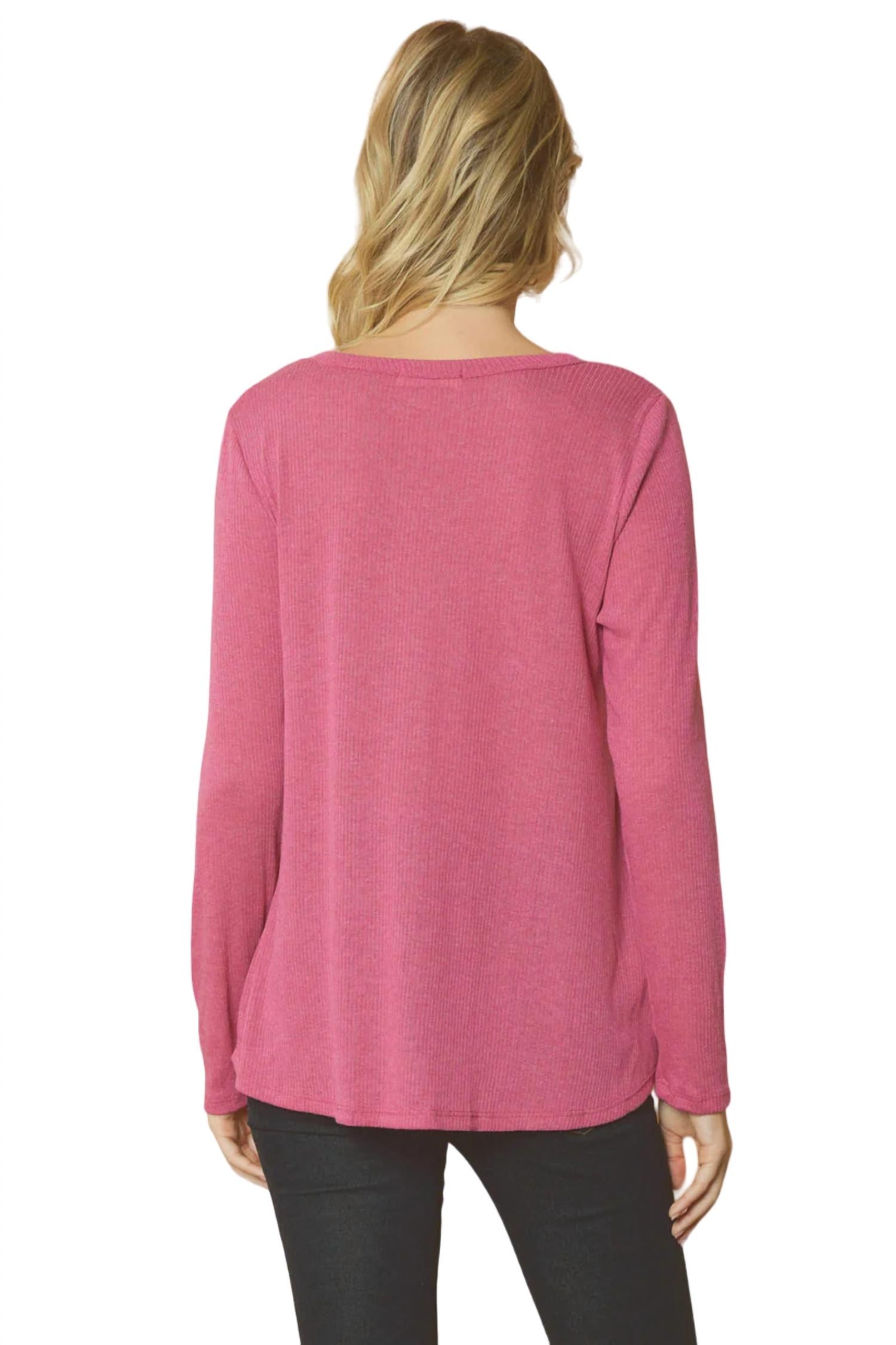 Entro - Ribbed V Neck Long Sleeve Top