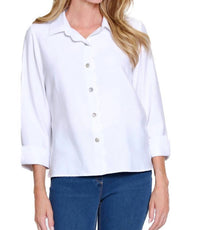 Multiples - 3/4 Sleeve Scallop Button Front Shirt