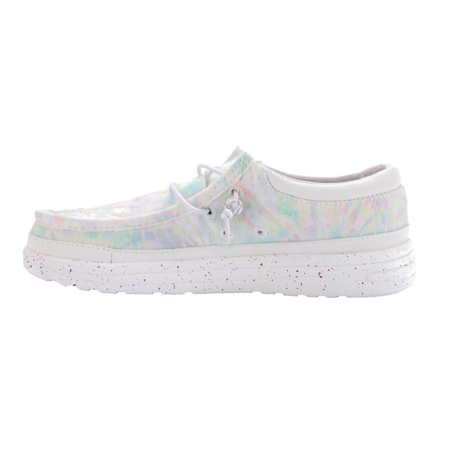 Lamo Women's Maia Canvas Deck Shoe in pastel tie dye - women's sneaker - detail view
