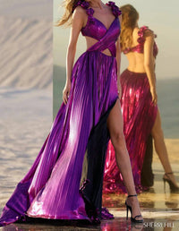 Sherri Hill Pleated Cutout Evening Gown in fuchsia - women's dress