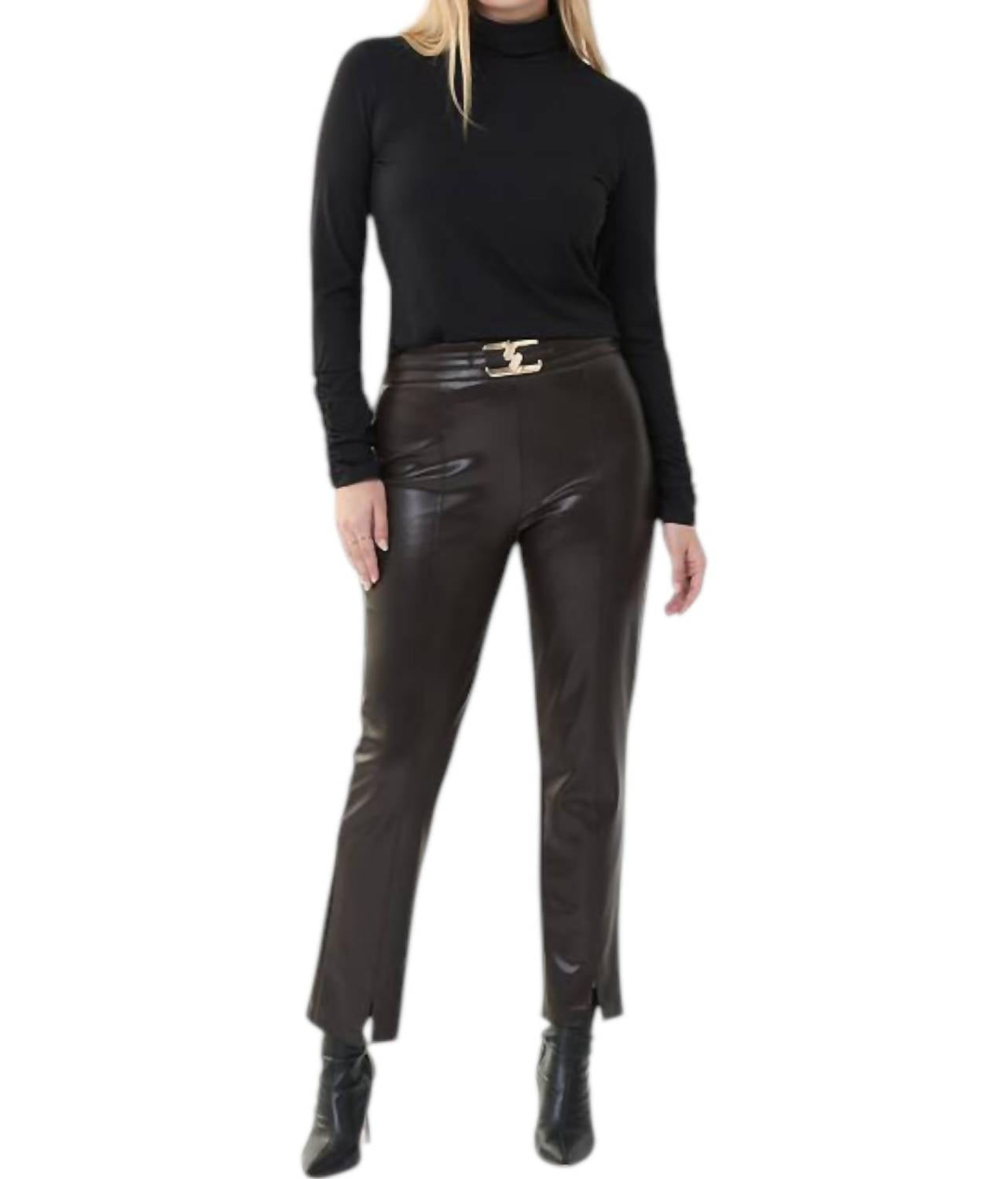 Joseph Ribkoff - Faux Leather Split Ankle Pants