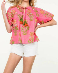 Thml - Puff Sleeve Floral Tassel Tie Top