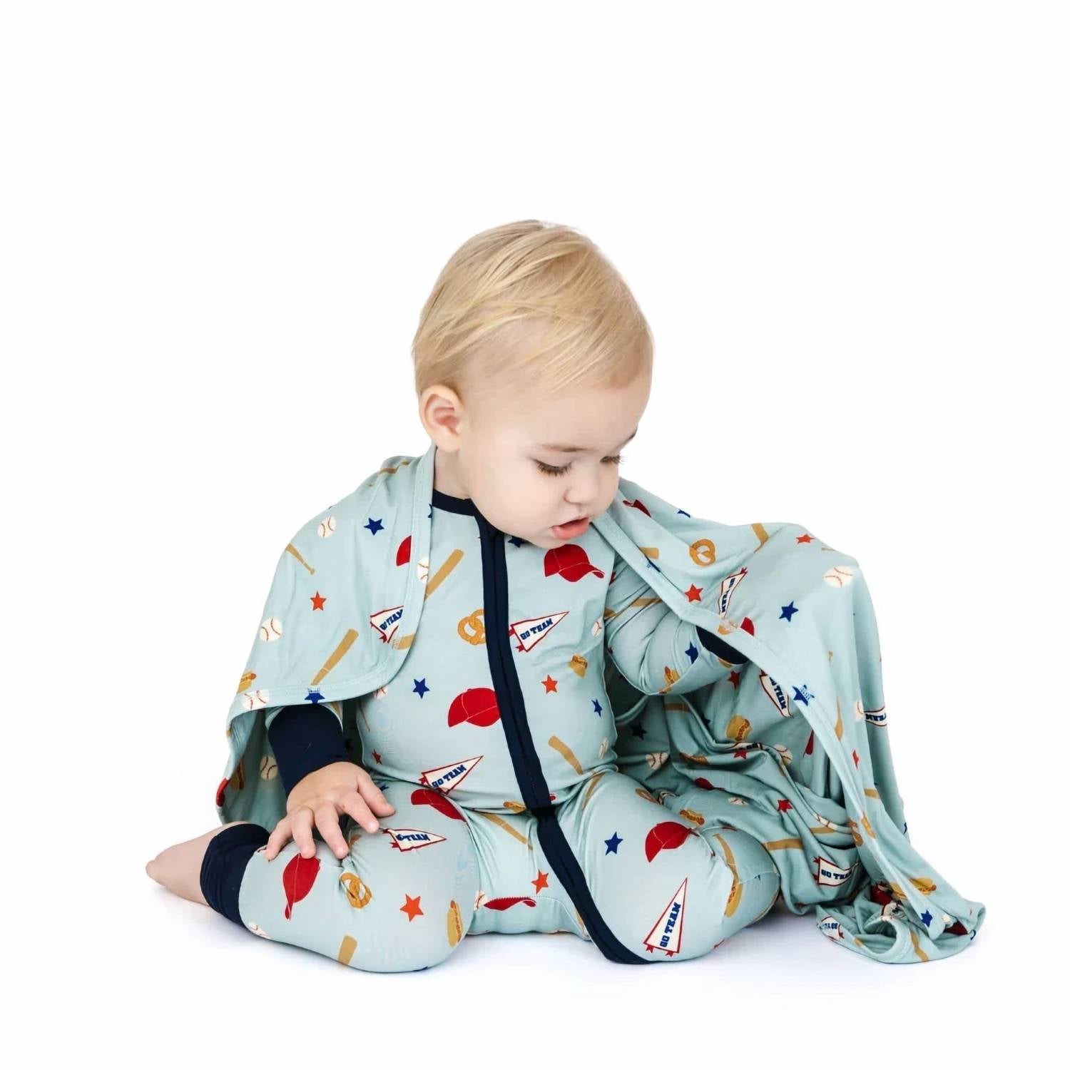 Emerson And Friends - Boy's Play Ball Baseball Bamboo Convertible Footie Romper