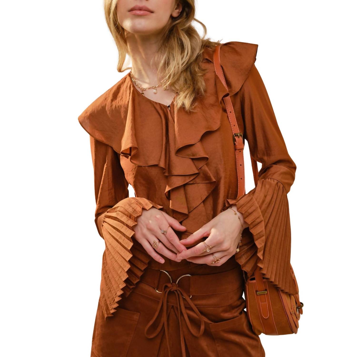 Blue B - Pleated Ruffle Detail Blouse