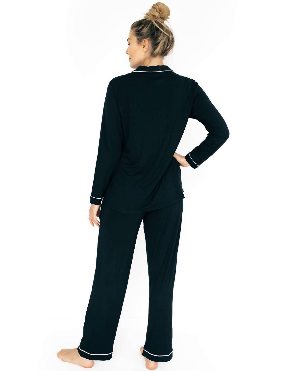 Kindred Bravely Clea Bamboo Classic Long Sleeve Maternity & Nursing Pajama Set in black - women's sleepwear - alternate view