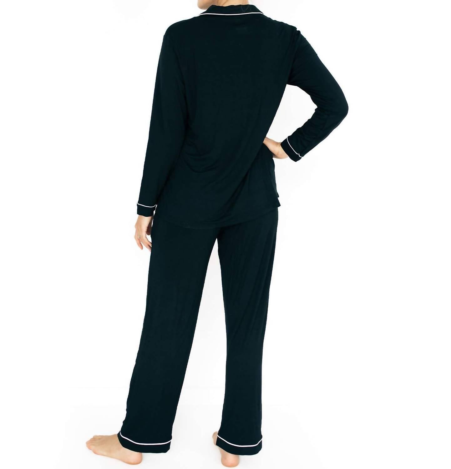 Kindred Bravely Clea Bamboo Classic Long Sleeve Maternity & Nursing Pajama Set in black - women's sleepwear - detail view