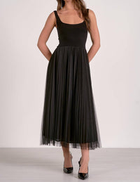ELAN Mixed Media Tulle Maxi Dress in black - women's dress