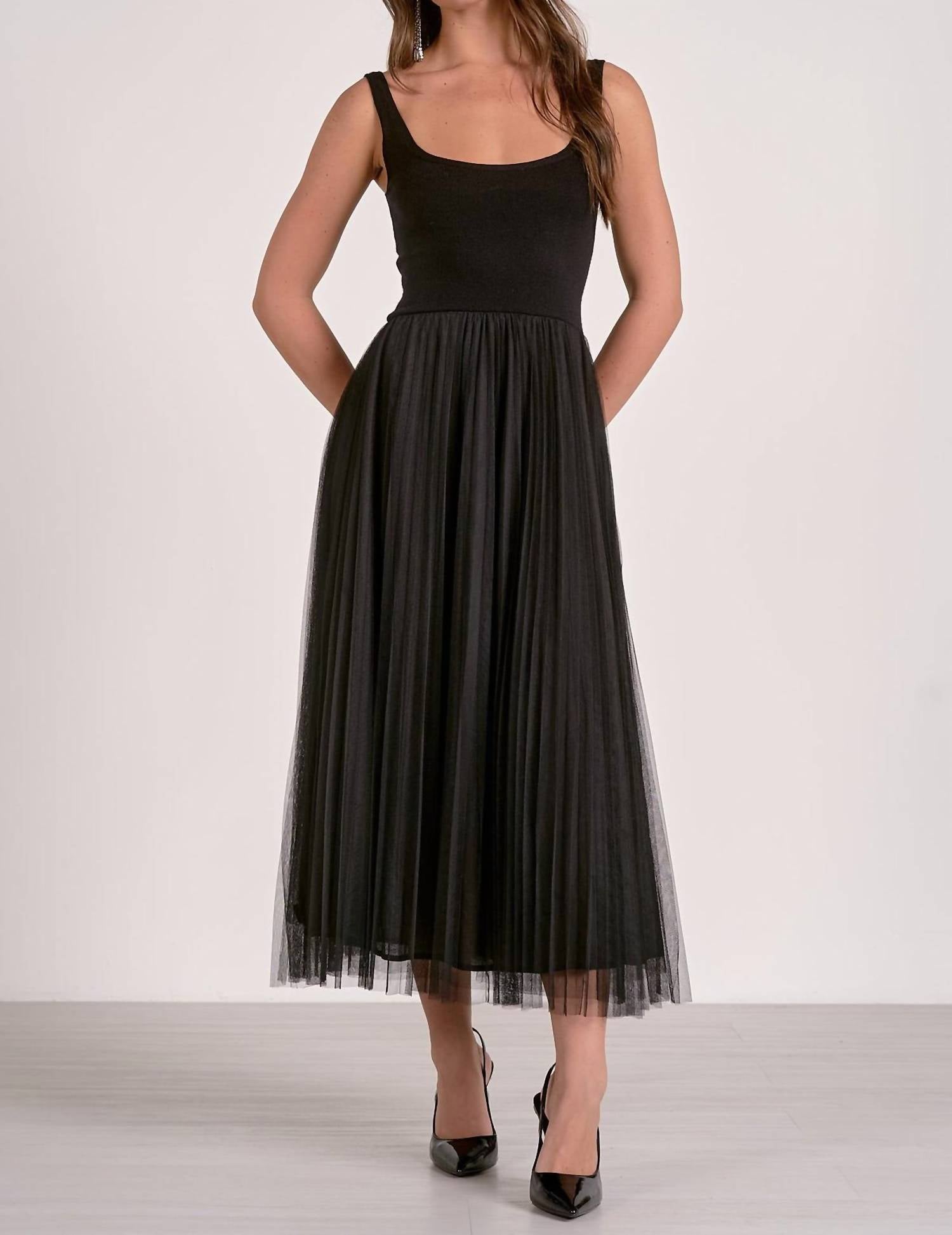 ELAN Mixed Media Tulle Maxi Dress in black - women's dress