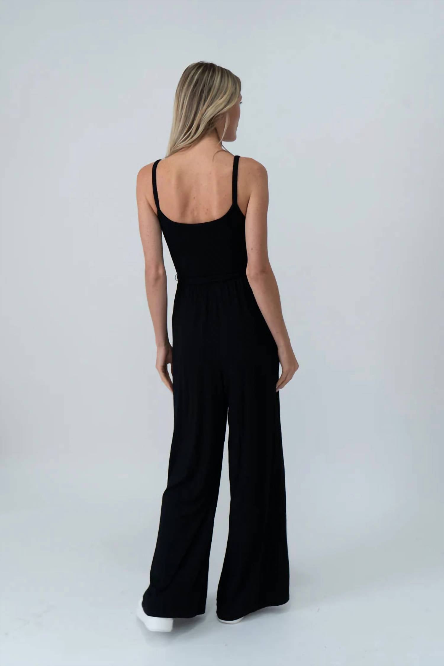 SIX/FIFTY Shannon Side Tie Jumpsuit in black - women's pants - detail view
