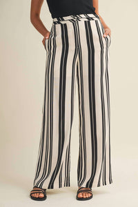 Mustard Seed Striped High Waist Wide Leg Pants in black white - women's pants
