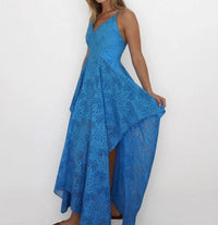 NIBI MTK Palm Eyelet Cross Back Dress in blue - women's dress