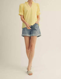Jodifl Butter Me Up Top in butter yellow - women's blouse - detail view