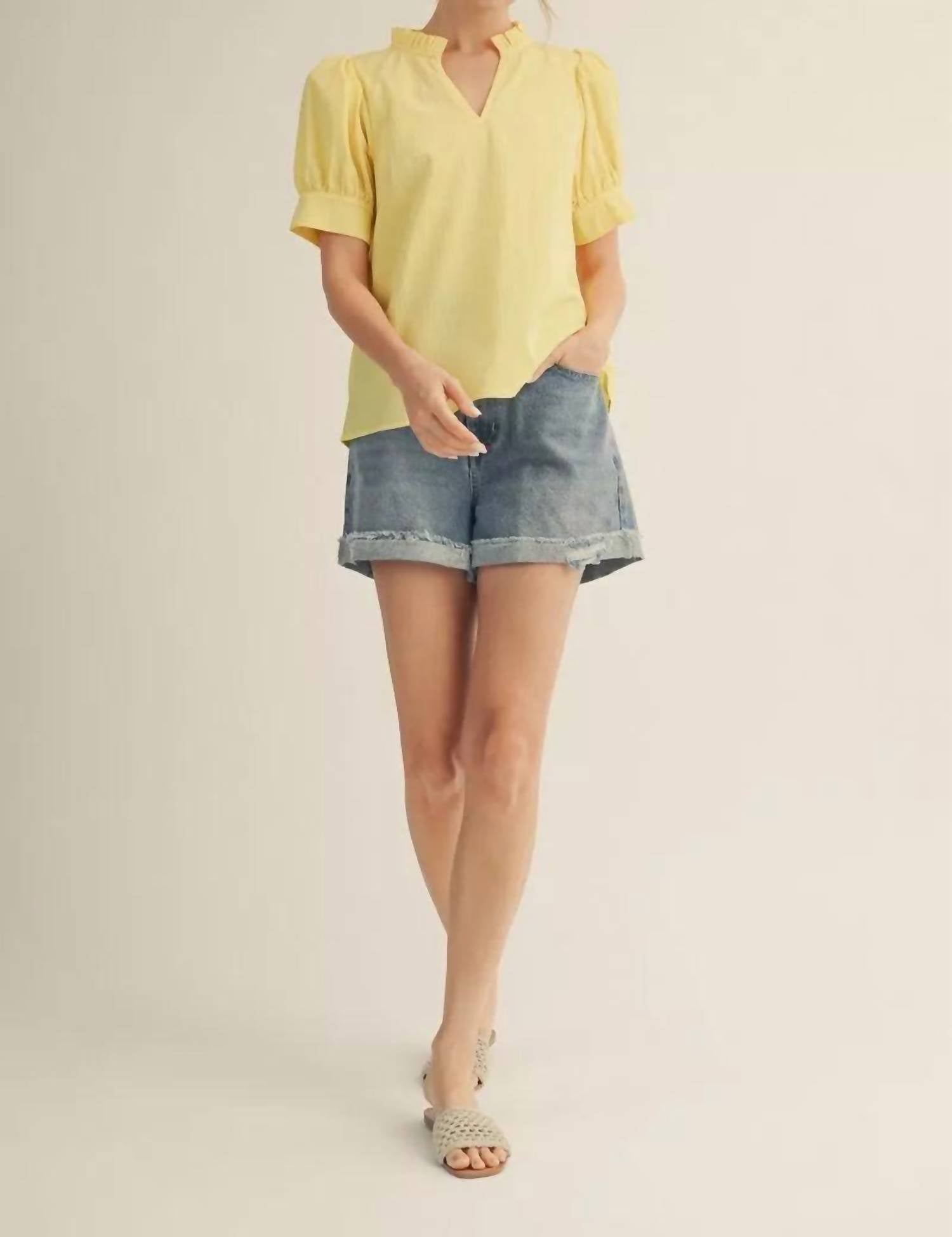 Jodifl Butter Me Up Top in butter yellow - women's blouse - detail view
