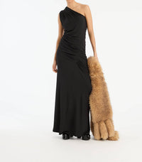 ROTATE Draped One Shoulder Maxi Dress in black - women's dress