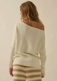PROMESA Textured Knit One-shoulder Sweater in cream - women's sweater - detail view