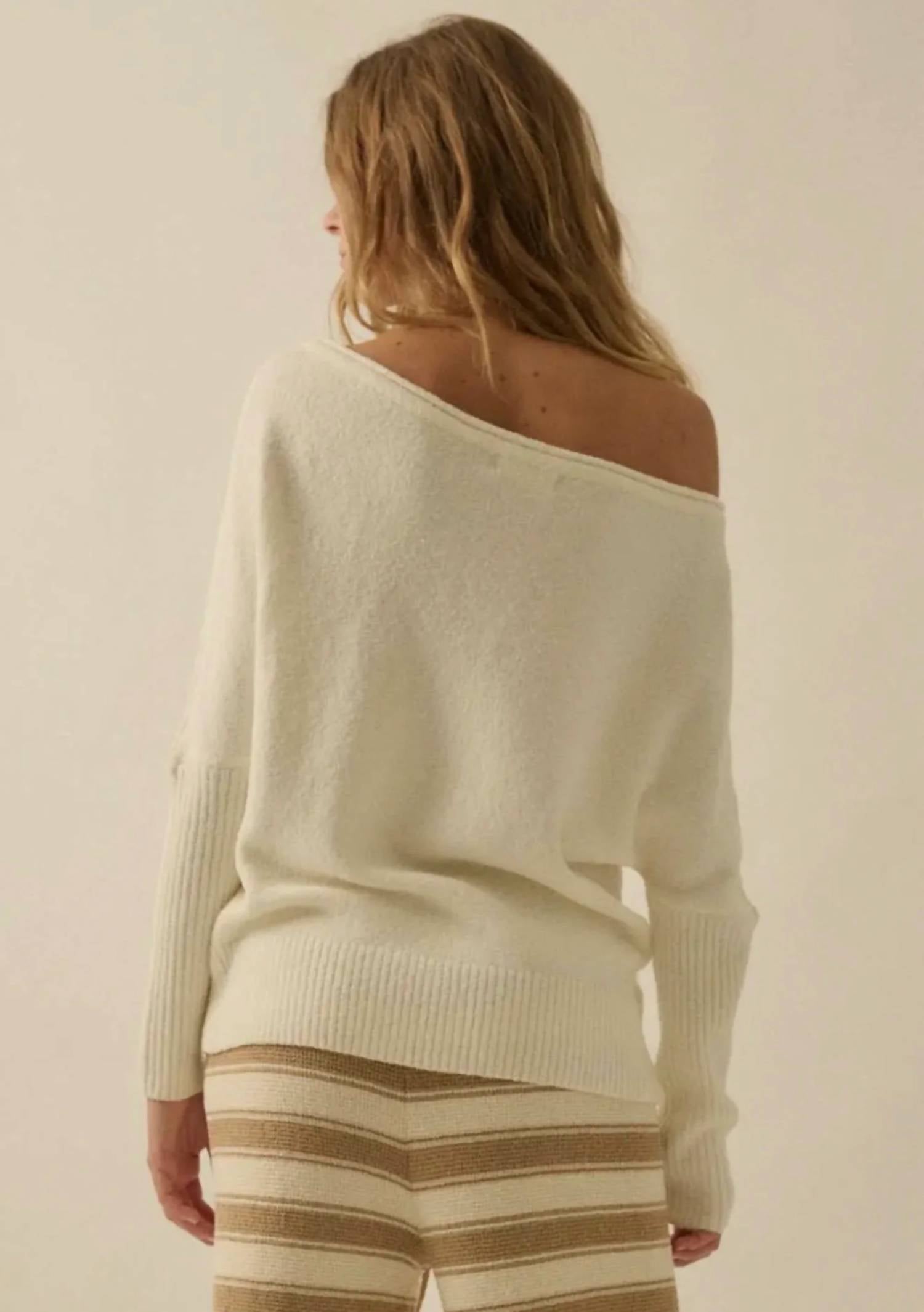 PROMESA Textured Knit One-shoulder Sweater in cream - women's sweater - detail view
