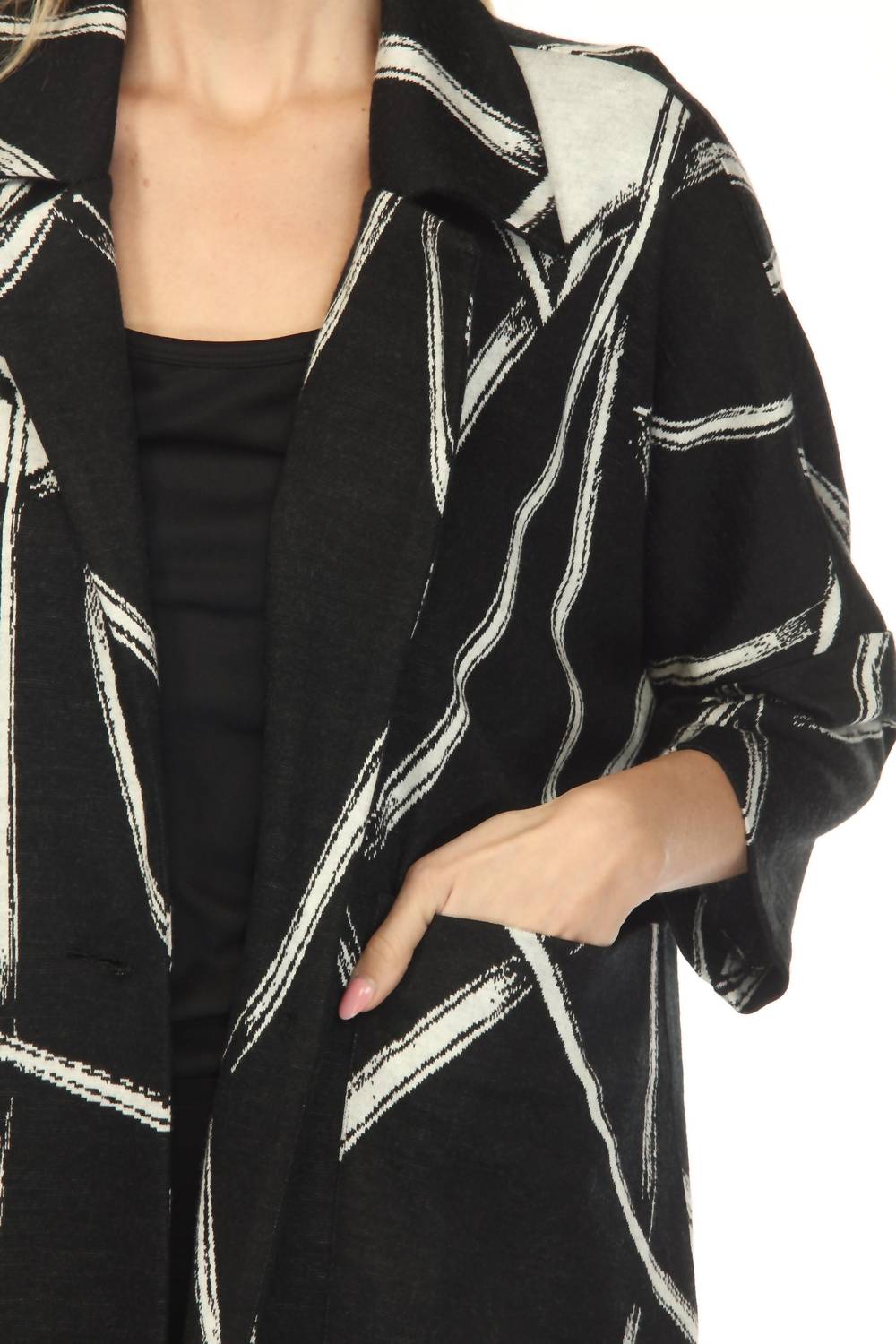 Joseph Ribkoff Abstract Jacquard Boxy Jacket in black off white 1 - women's jacket - view 4