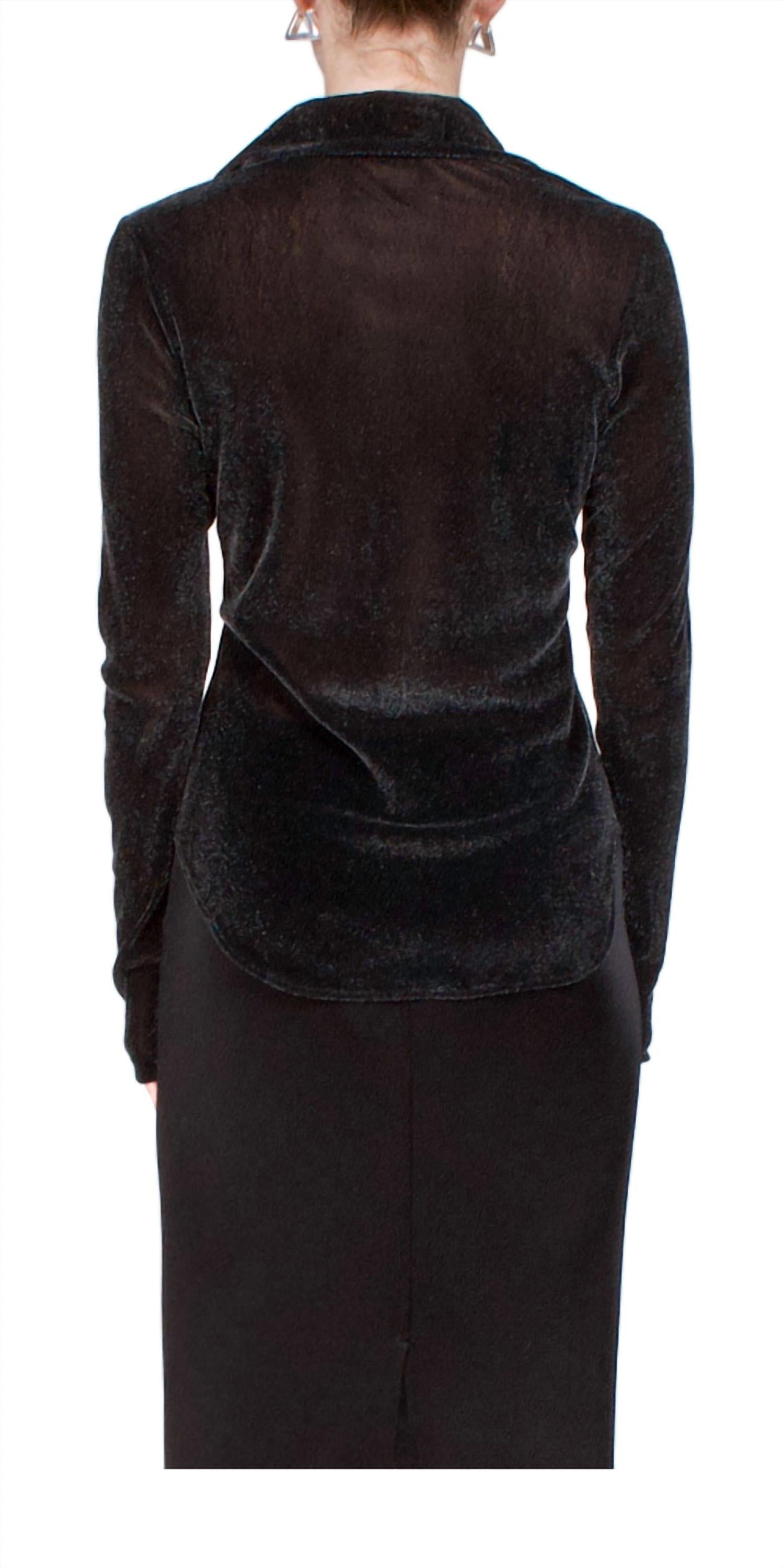 Priscavera - Velvet Mesh Button Down Shirt