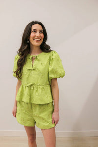 Entro - Floral Appliqué Front Tie Closure Blouse
