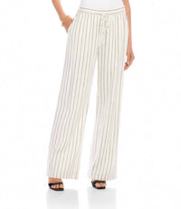 Karen Kane Linen Blend Stripe Drawstring Pants in cream and black - women's pants