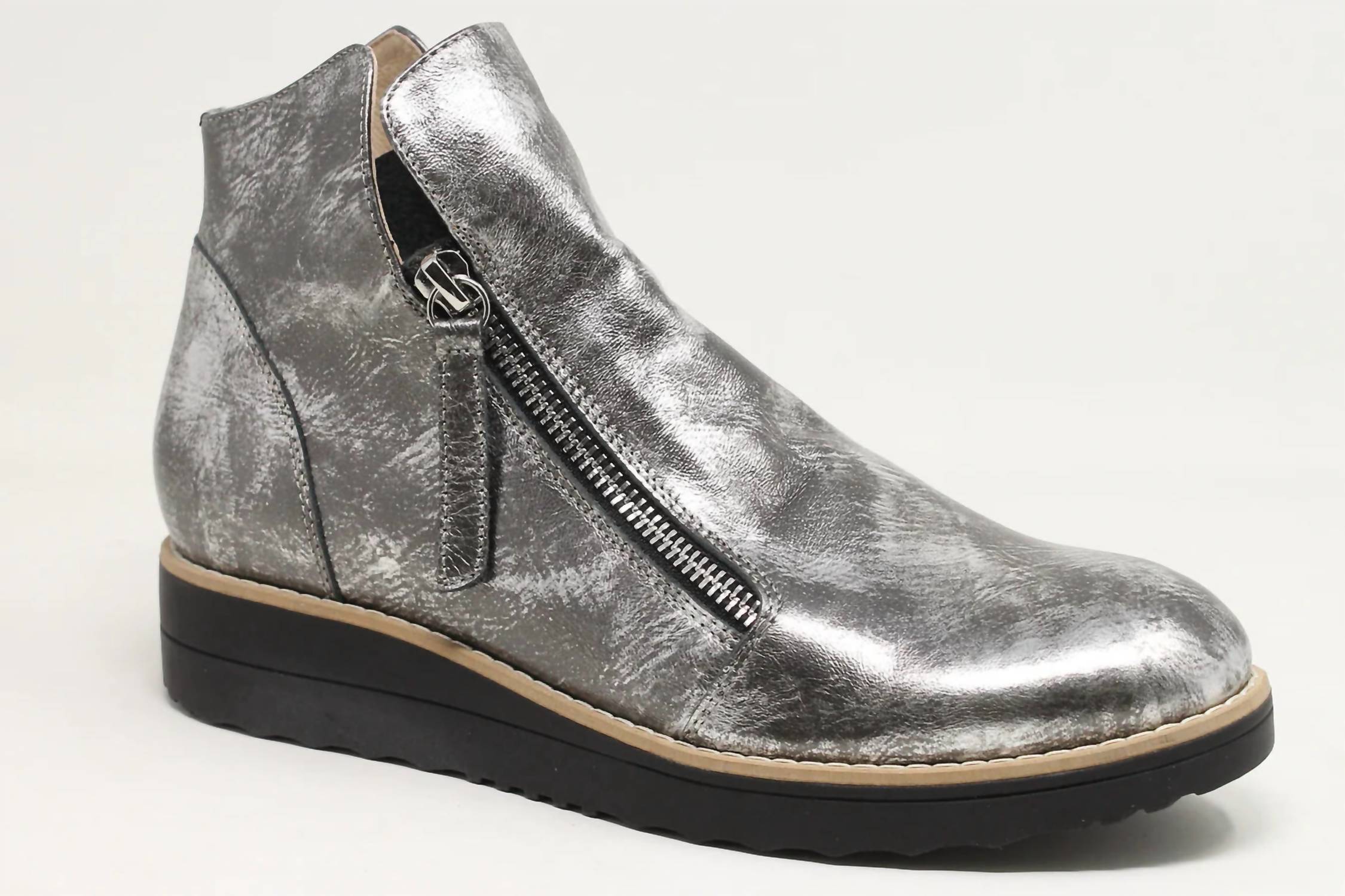 Django & Juliette Women's Smudge Leather Sneakers in metallic black - women's sneaker