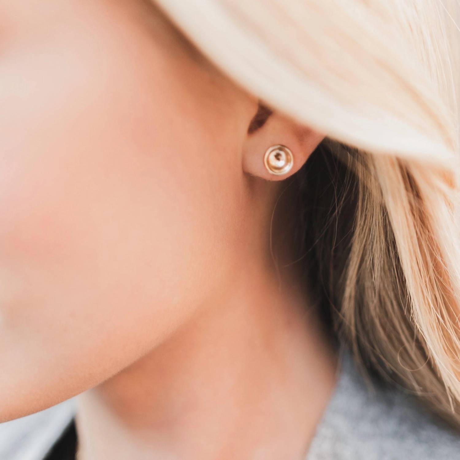 Barberry + Lace Women's Concave Disc Stud Earrings in gold - women's jewelry - detail view