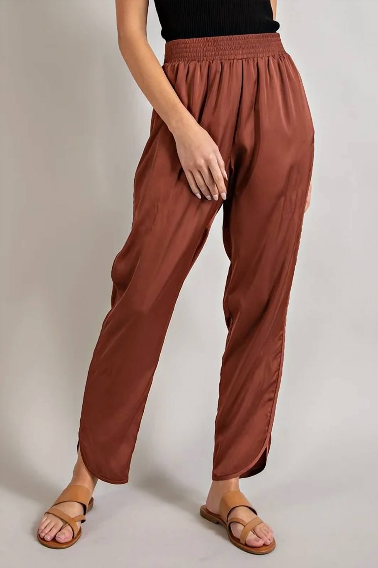 Ee:Some - SMOCKED SATIN PANTS