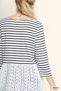 Umgee - Striped & Eyelet Babydoll Top