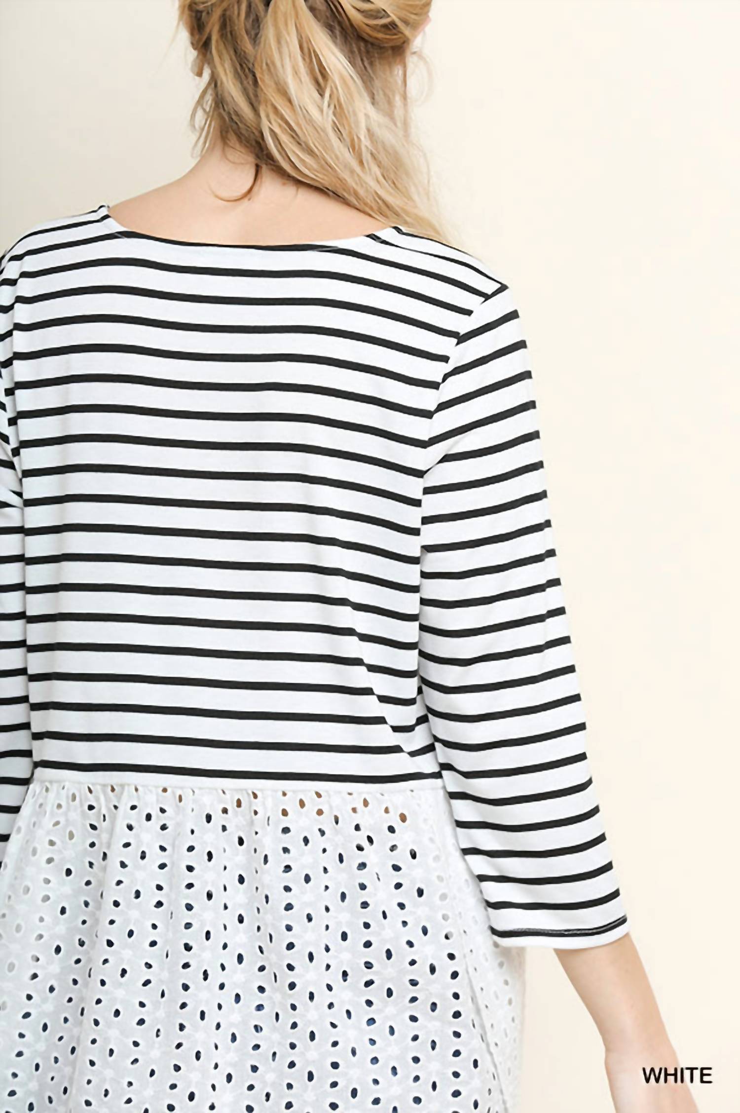 Umgee - Striped & Eyelet Babydoll Top