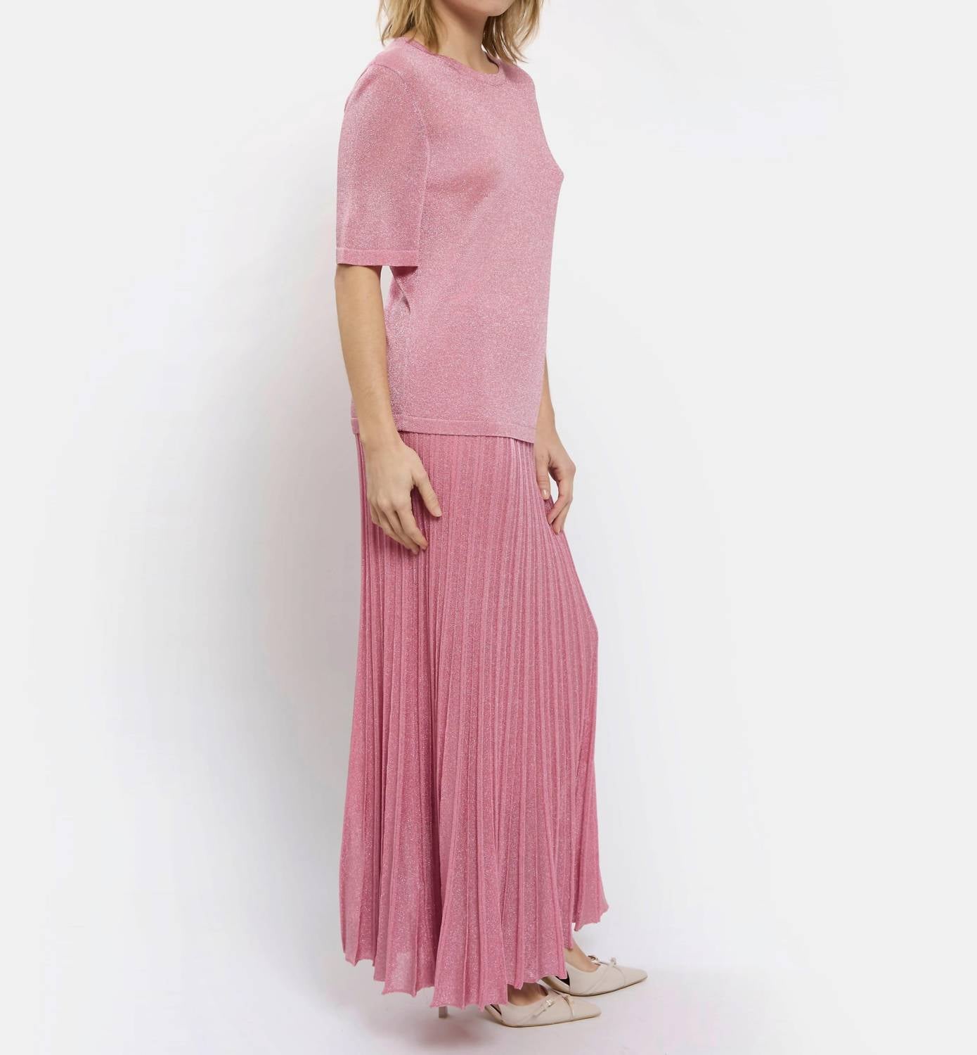 Maison Lurex Women's Pleated Skirt in malabar rose - women's skirt - view 4