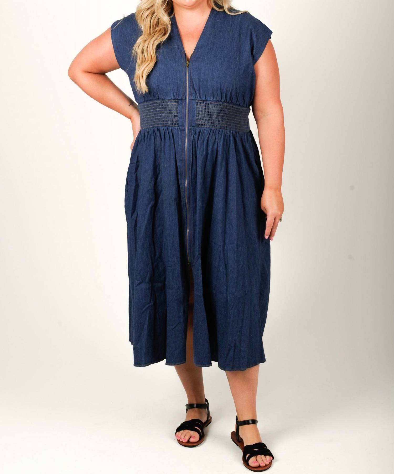 SHE + SKY Denim Darling Midi Dress in blue - women's dress
