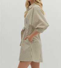 entro Striped Bow Tie Mini Shirt Dress in olive - women's dress - view 4