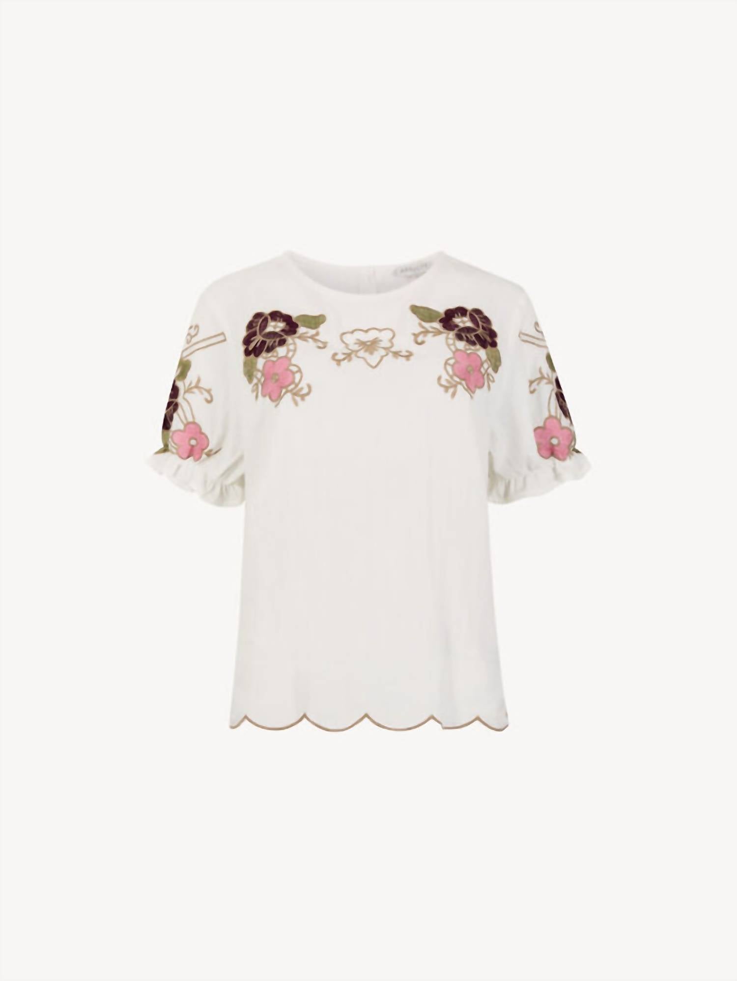 APRICOT Floral Embroidered Ruffle Sleeve Top in white - women's blouse - view 5