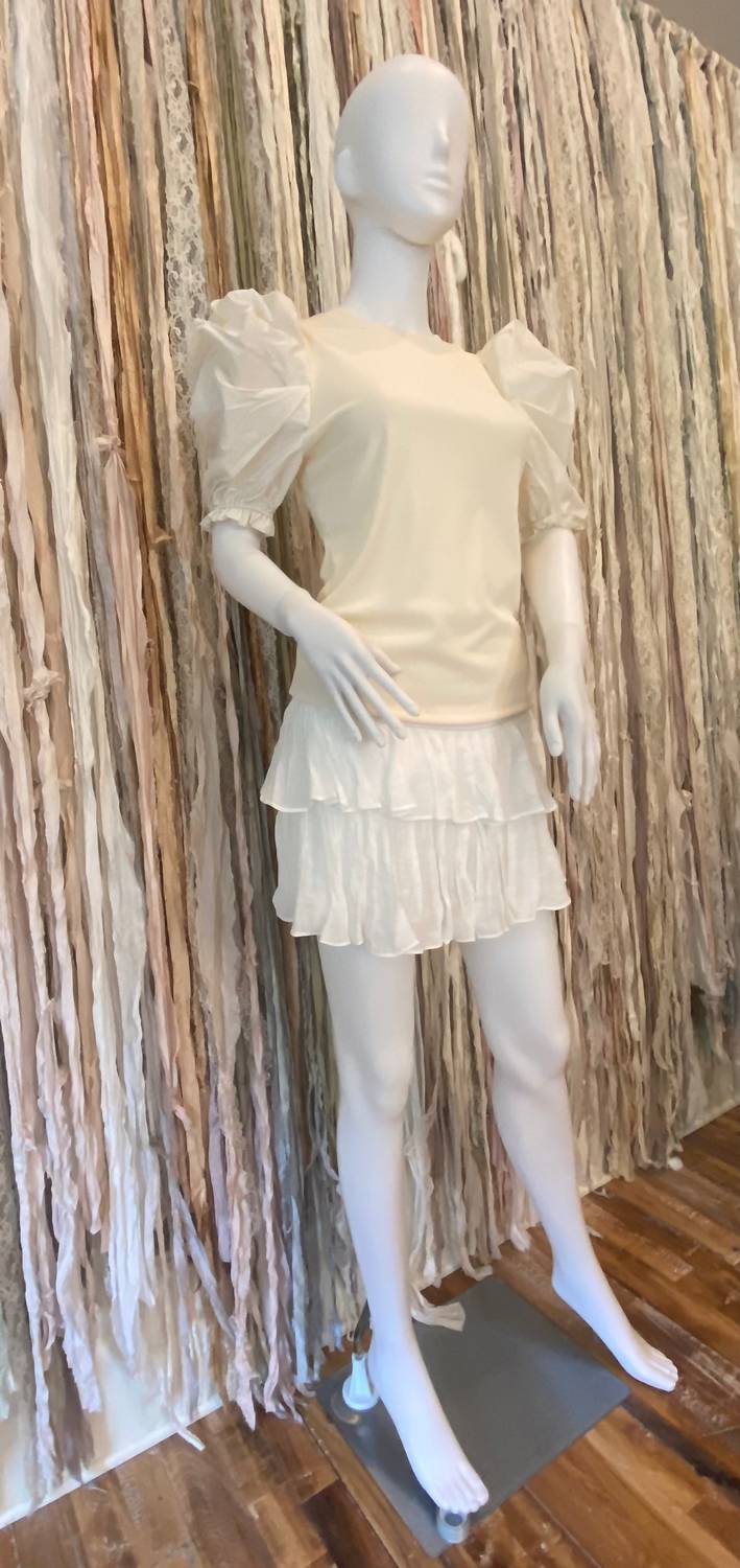 Ces Femme Women's Puff Sleeve Ribbed Knit Shirt in ivory - women's blouse - view 4