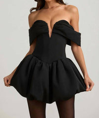 Oh Polly - Jessamy Off Shoulder Corset Bubble Hem Mini Dress
